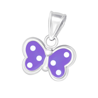 Lilac Butterfly Children's Sterling Silver Pendant with Epoxy