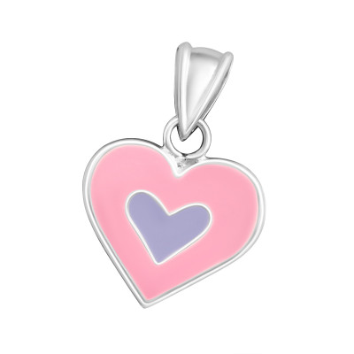 Children's Silver Heart Pendant with Epoxy