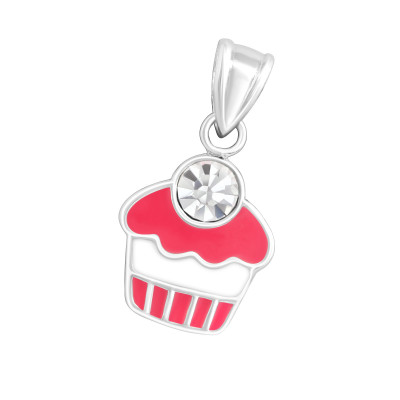 Children's Silver Cupcake Pendant with Crystal and Epoxy