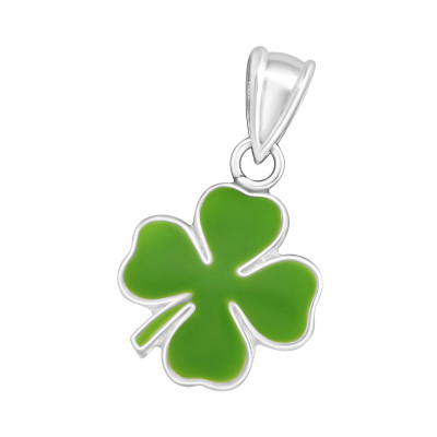 Children's Silver Lucky Clover Pendant with Epoxy