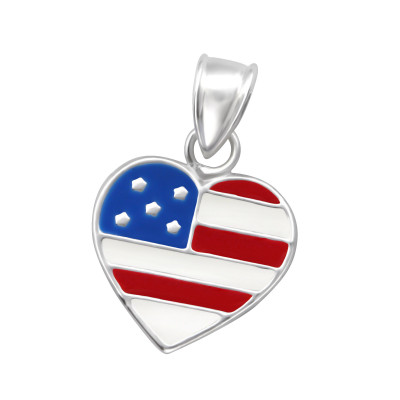 Children's Silver Usa Flag Pendant with Epoxy