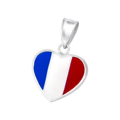 Children's Silver French Flag Pendant with Epoxy