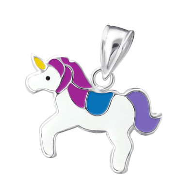 Children's Silver Unicorn Pendant with Epoxy