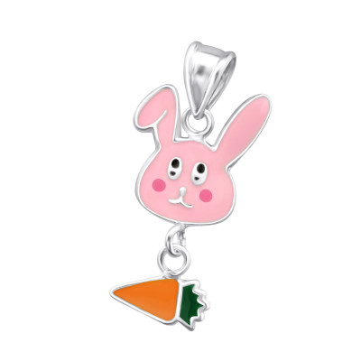 Children's Silver Rabbit and Carrot Pendant with Epoxy