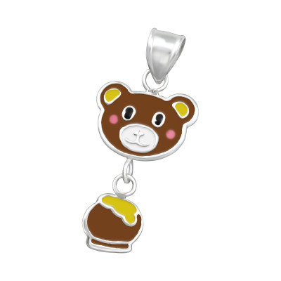 Children's Silver Bear and Honey Pendant with Epoxy