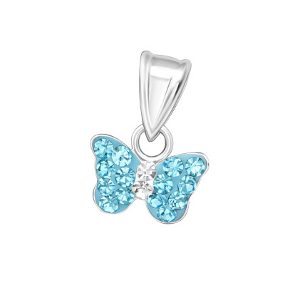 Children's Silver Butterfly Pendant with Crystal