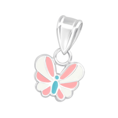 Children's Silver Butterfly Pendant with Epoxy