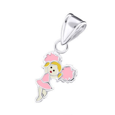 Children's Silver Cheerleader Pendant with Epoxy