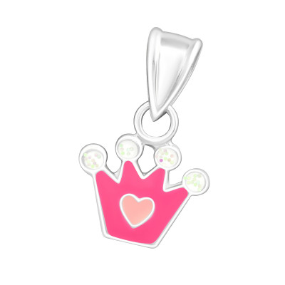 Children's Silver Crown Pendant with Epoxy