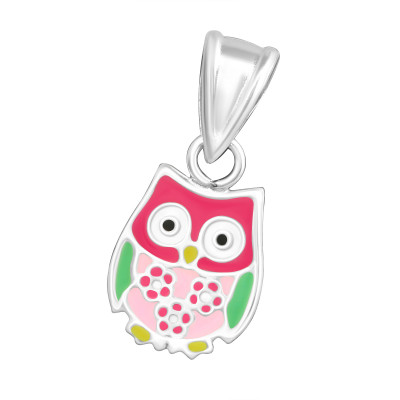 Children's Silver Owl Pendant with Epoxy