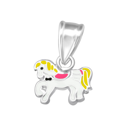 Children's Silver Pony Pendant with Epoxy