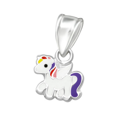 Children's Silver Unicorn Pendant with Epoxy