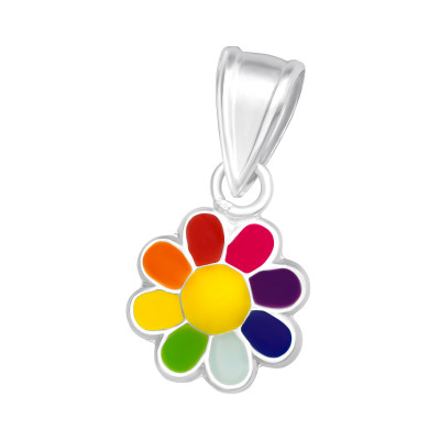 Children's Silver Flower Pendant with Epoxy