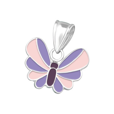 Children's Silver Butterfly Pendant with Epoxy