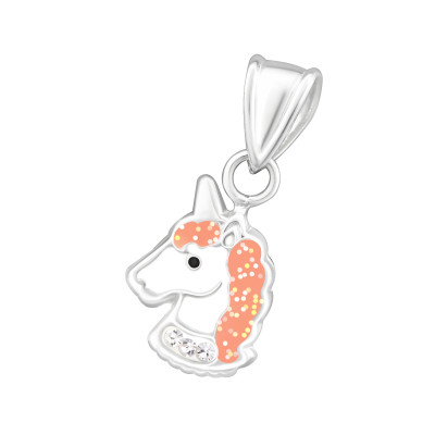 Children's Silver Unicorn Pendant with Crystal and Epoxy