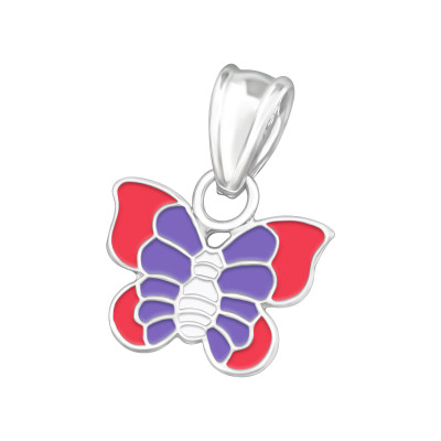 Children's Silver Butterfly Pendant with Epoxy