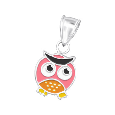 Children's Silver Owl Pendant with Epoxy