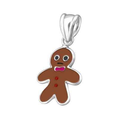 Gingerbread Man Children's Sterling Silver Pendant with Epoxy