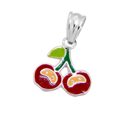 Children's Silver Cherry Pendant with Epoxy