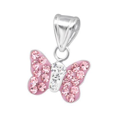 Children's Silver Butterfly Pendant with Crystal