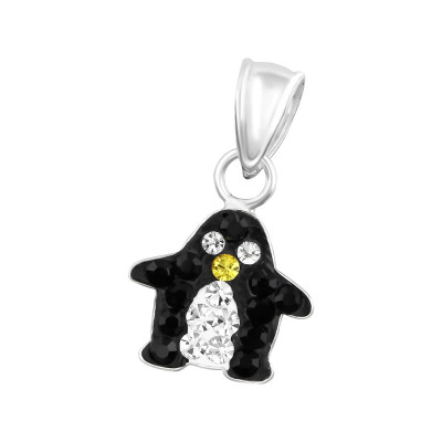 Children's Silver Penguin Pendant with Crystal