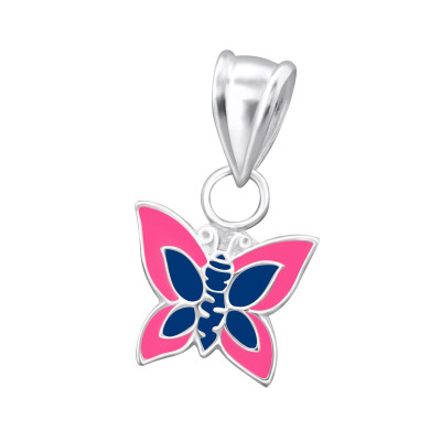 Children's Silver Butterfly Pendant with Epoxy