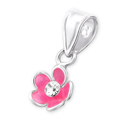 Flower Children's Sterling Silver Pendant with Crystal and Epoxy