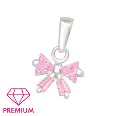 Children's Silver Bow Pendant with Cubic Zirconia