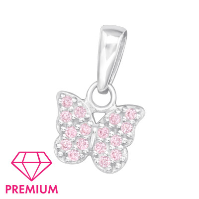 Children's Silver Butterfly Pendant with Cubic Zirconia