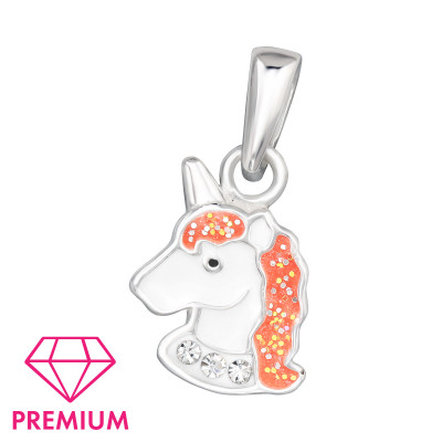 Unicorn Children's Sterling Silver Pendant with Crystal and Epoxy