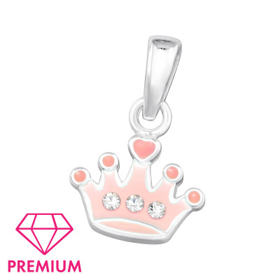 Crown Children's Sterling Silver Pendant with Crystal and Epoxy