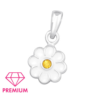 Daisy Children's Sterling Silver Pendant with Crystal and Epoxy