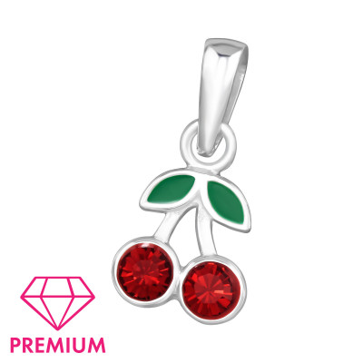 Cherry Children's Sterling Silver Pendant with Crystal and Epoxy
