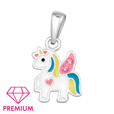 Unicorn Children's Sterling Silver Pendant with Crystal and Epoxy