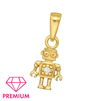 Children's Silver Robot Pendant with Cubic Zirconia