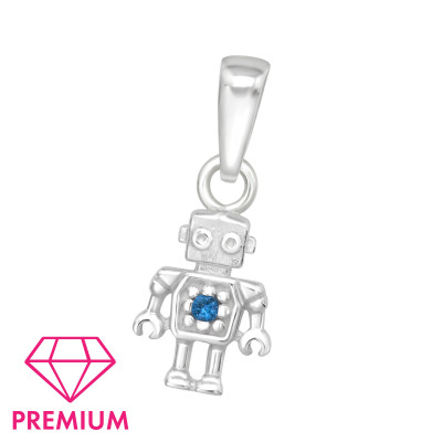 Children's Silver Robot Pendant with Cubic Zirconia