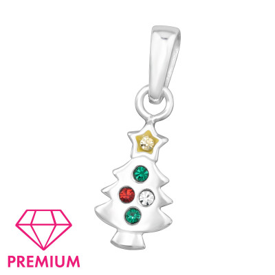 Christmas Tree Children's Sterling Silver Pendant with Crystal and Epoxy
