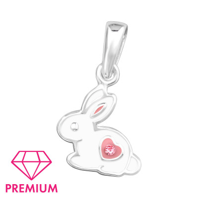 Rabbit Children's Sterling Silver Pendant with Crystal and Epoxy