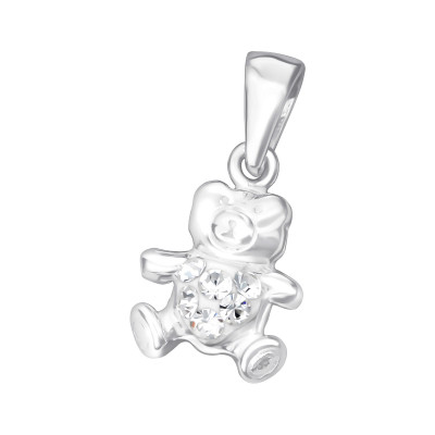 Children's Silver Bear Pendant with Crystal