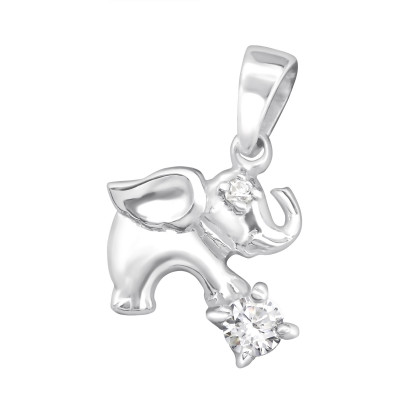 Elephant Children's Sterling Silver Pendant with Cubic Zirconia