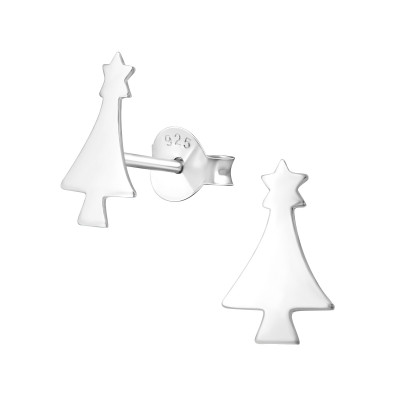 Children's Silver Christmas Tree Ear Studs