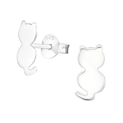 Children's Silver Cat Ear Studs