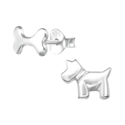 Children's Silver Dog and Bone Ear Studs