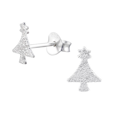 Children's Silver Christmas Tree Ear Studs