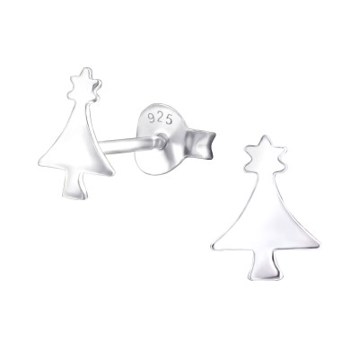 Children's Silver Christmas Tree Ear Studs