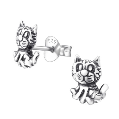 Children's Silver Cat Ear Studs