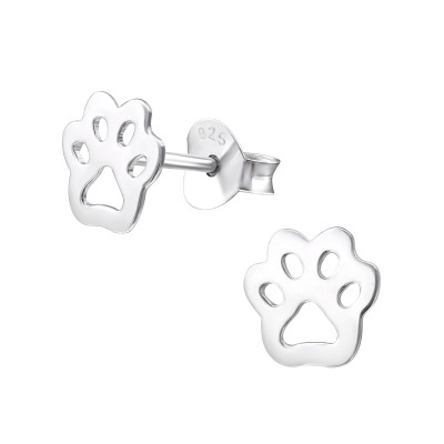 Children's Silver Paw Print Ear Studs