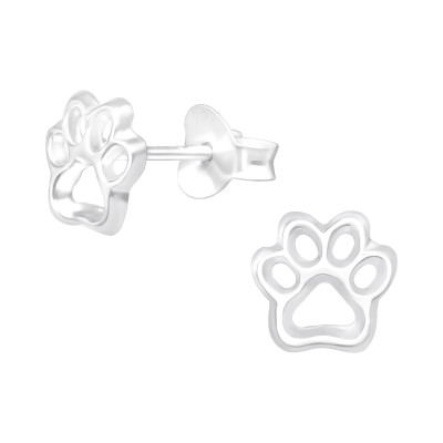 Children's Silver Paw Print Ear Studs