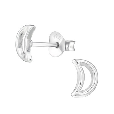 Silver Moon Ear Studs