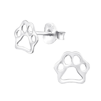 Children's Silver Paw Print Ear Studs